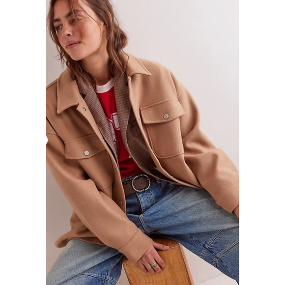 NEW FREE PEOPLE WE THE FREE CAMEL LOLA SHIRT JACKET SHACKET SZ XL - Picture 4 of 4